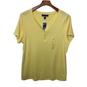 Karen Scott Short Sleeve Henley Top Yellow NWT Large